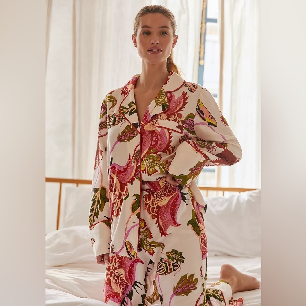 Anthropologie Raphael Balme Floral Flannel Sleep Button Front PJ Top Size XXS